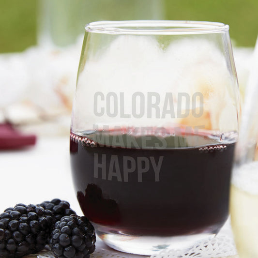 Colorado Makes Me Happy Stemless Wine Glass