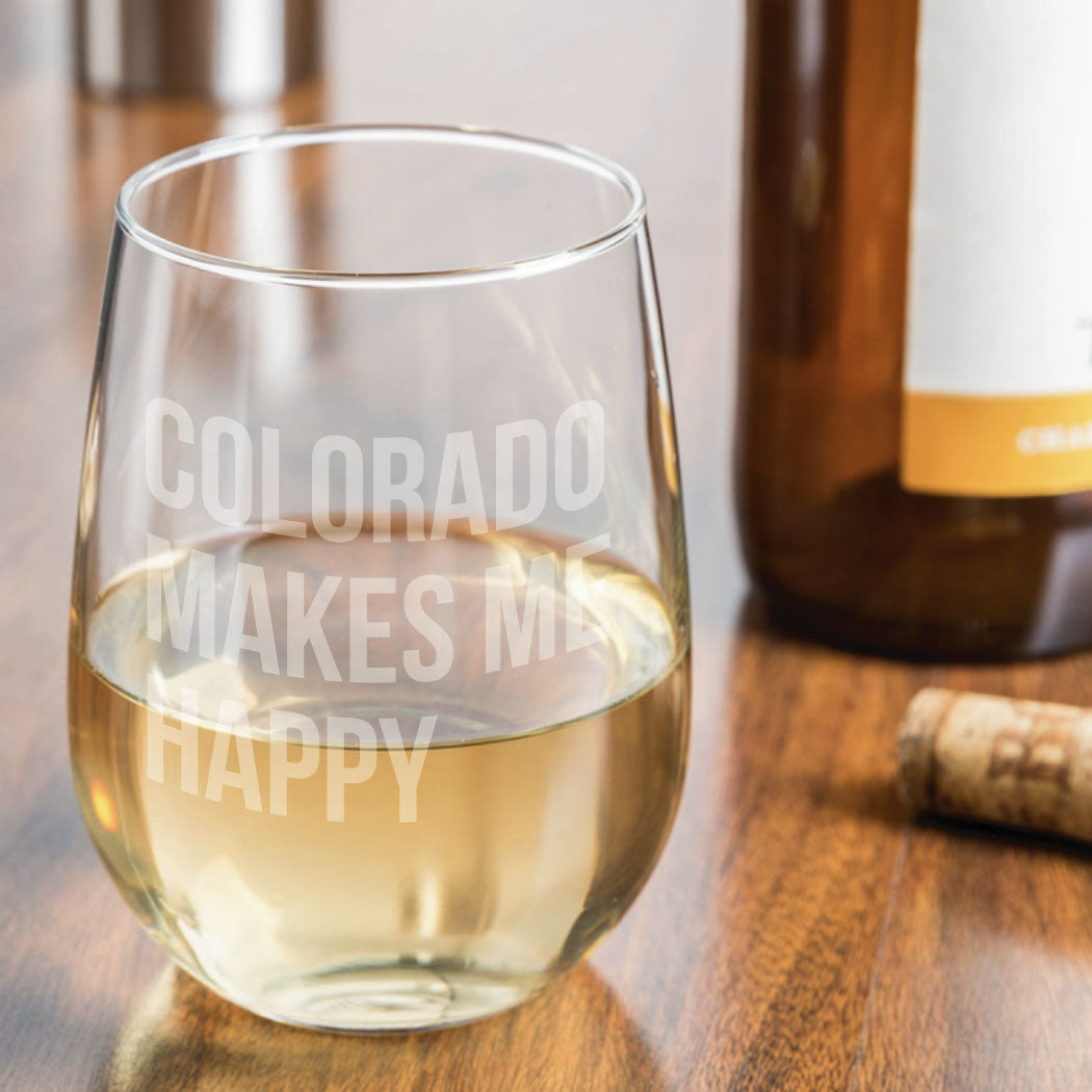 Colorado Makes Me Happy 17oz Stemless Wine Glass